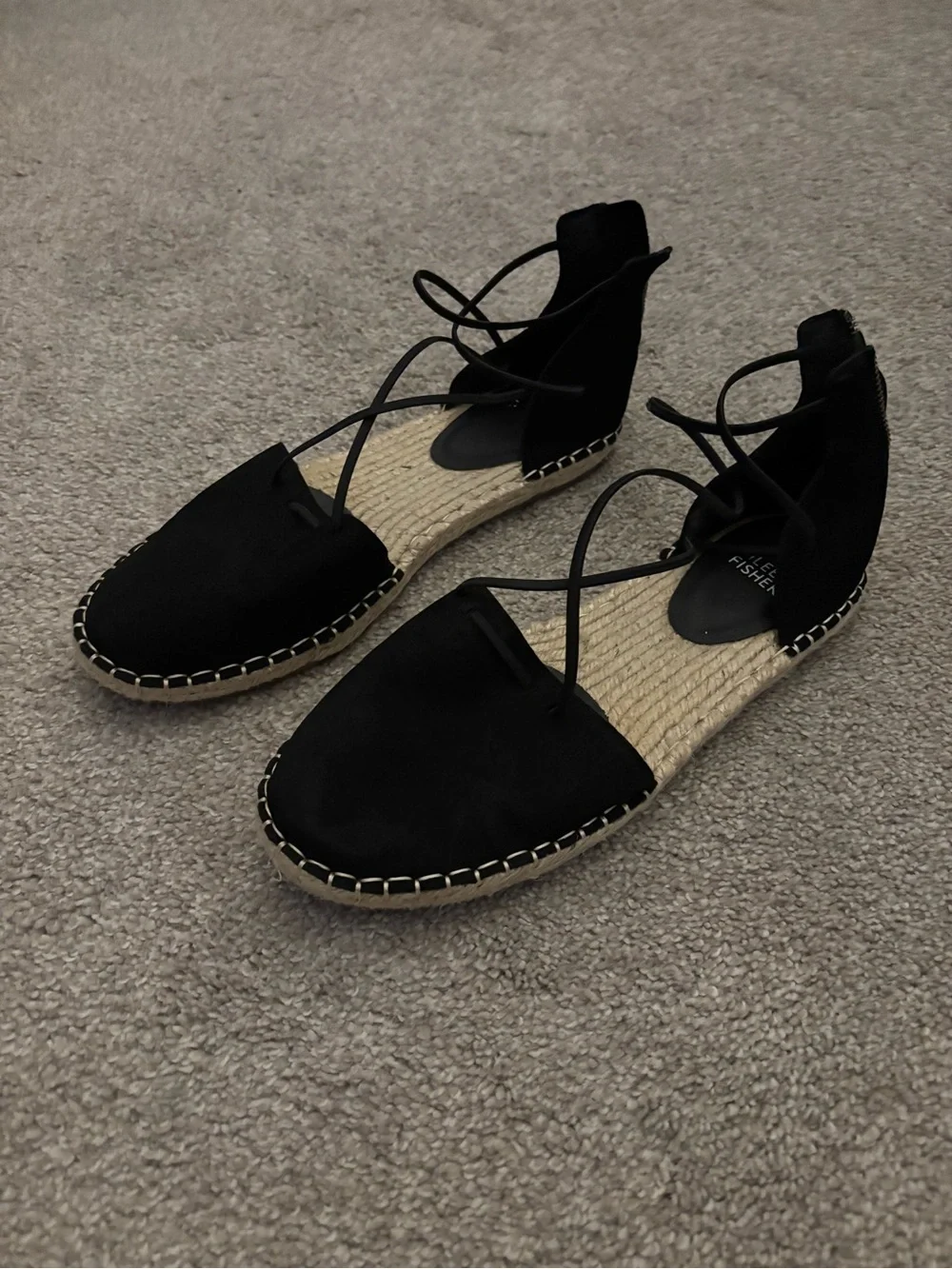 Eileen Fisher Black Lace-Up Espadrille Sandals